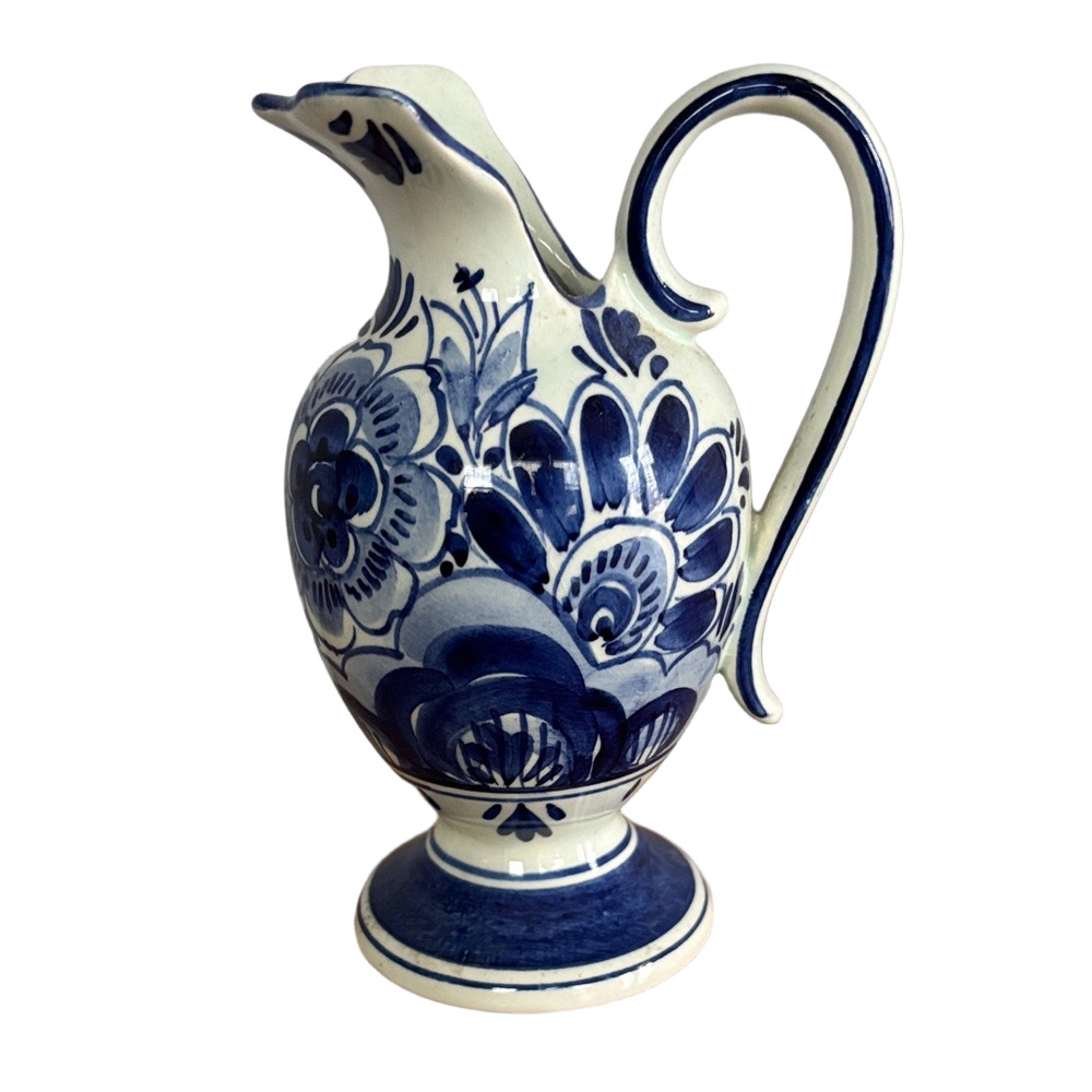 Vintage Delfts Hand-painted Holland Blue White Floral Mini Ceramic Pitcher